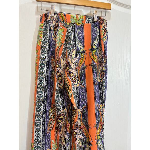 OVI Women S Bright 60's Bell Bottom Bold Elastic Waist Pants Boho Casual - Picture 6 of 8